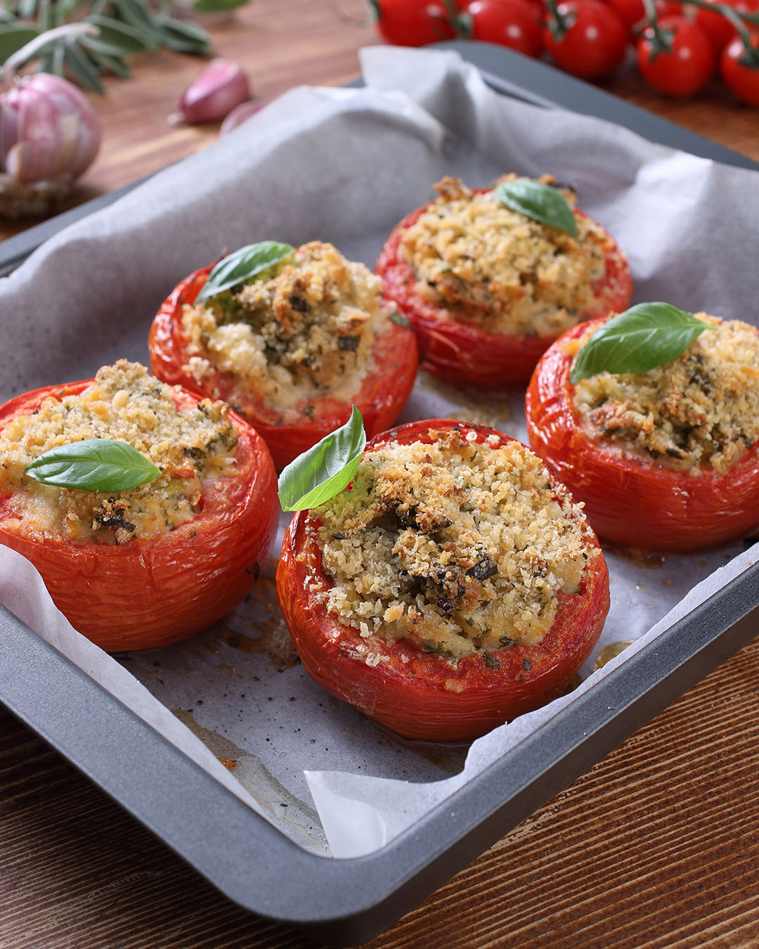 Pomodori gratinati ripieni di baccalà